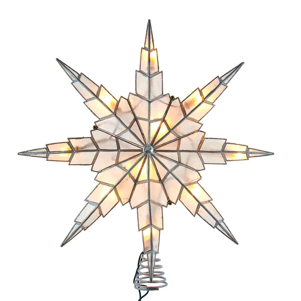 KSA 15" Lighted Silver Capiz Shell Star Christmas Tree Topper, Warm White Lights